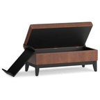 42" Cream and Dark Brown Tufted Faux Leather and Solid Wood Upholstered Storage Bench With Tray