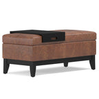 42" Cream and Dark Brown Tufted Faux Leather and Solid Wood Upholstered Storage Bench With Tray