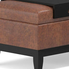 42" Cream and Dark Brown Tufted Faux Leather and Solid Wood Upholstered Storage Bench With Tray