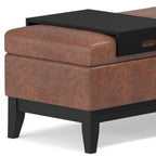 42" Cream and Dark Brown Tufted Faux Leather and Solid Wood Upholstered Storage Bench With Tray