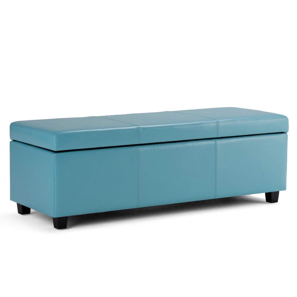 48" Black And Dark Brown Faux Leather Ottoman With Storage