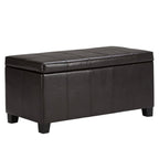 36" Brown Faux Leather and Solid Wood Upholstered Storage Bench With Flip Top