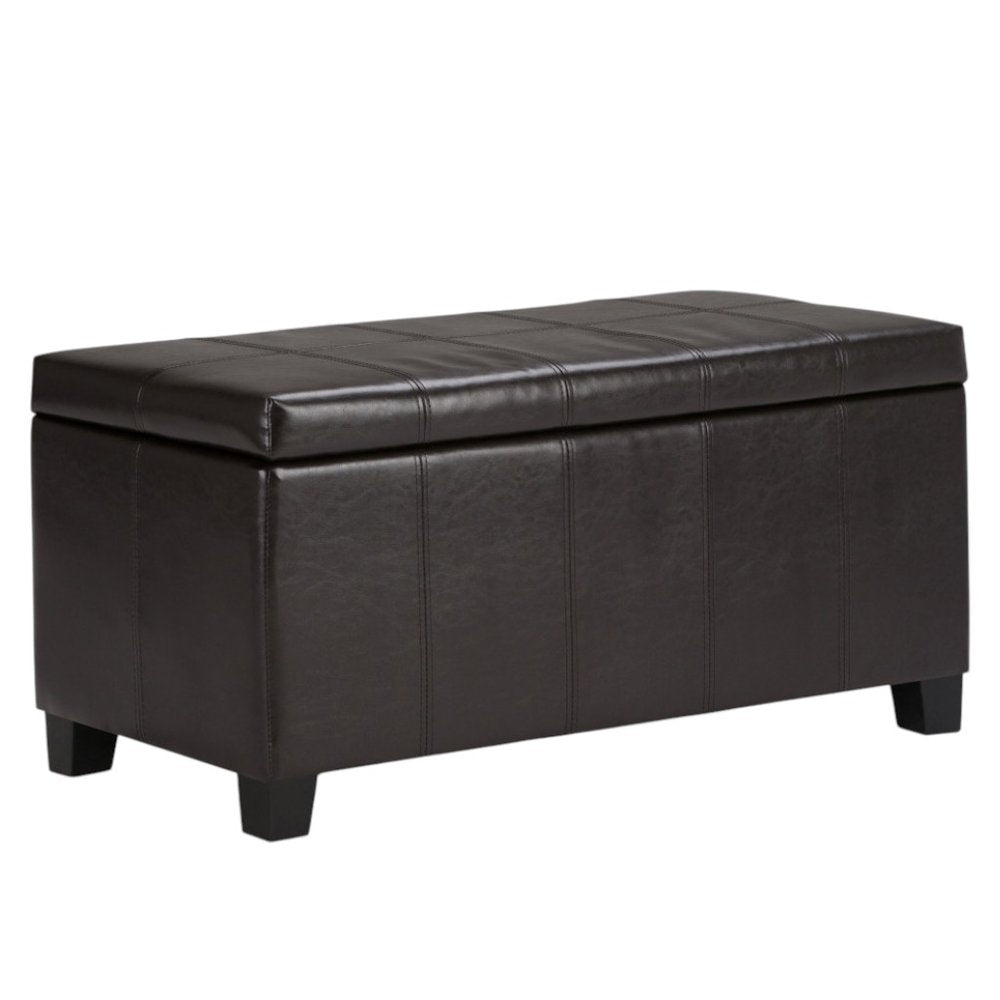 36" Brown Faux Leather and Solid Wood Upholstered Storage Bench With Flip Top