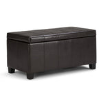 36" Brown Faux Leather and Solid Wood Upholstered Storage Bench With Flip Top
