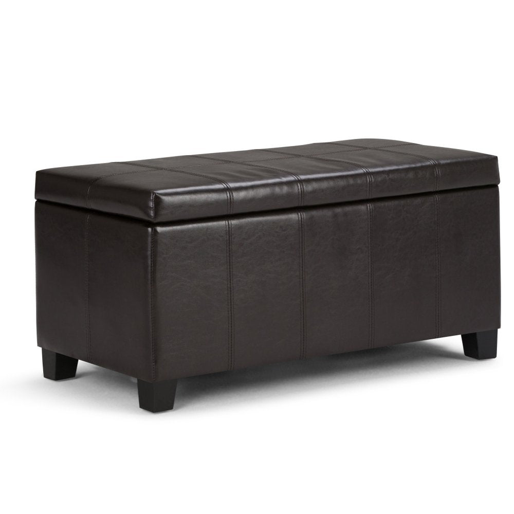 36" Brown Faux Leather and Solid Wood Upholstered Storage Bench With Flip Top