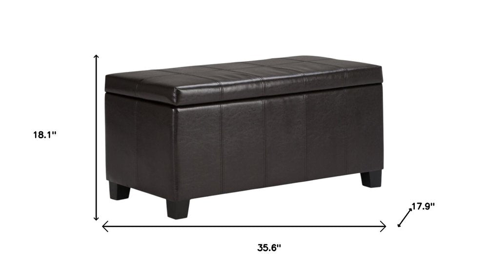 36" Brown Faux Leather and Solid Wood Upholstered Storage Bench With Flip Top