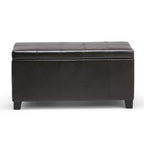 36" Brown Faux Leather and Solid Wood Upholstered Storage Bench With Flip Top