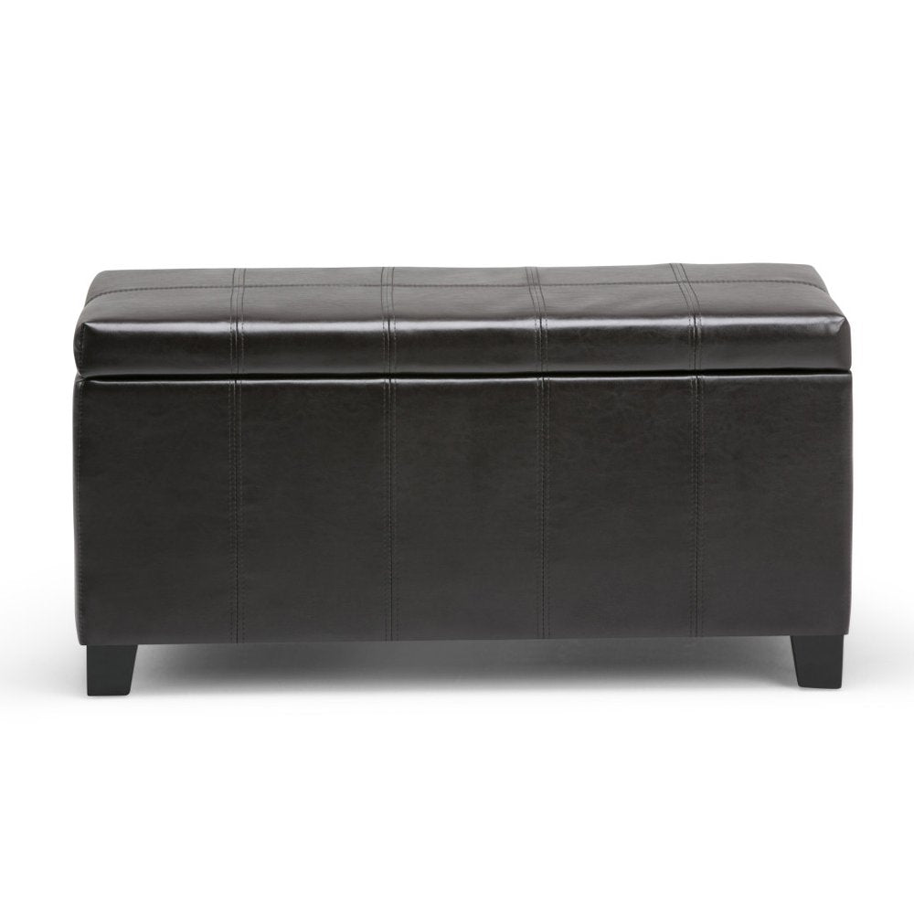 36" Brown Faux Leather and Solid Wood Upholstered Storage Bench With Flip Top