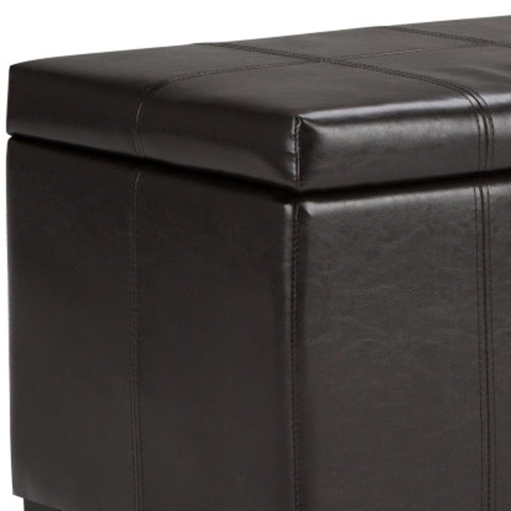 36" Brown Faux Leather and Solid Wood Upholstered Storage Bench With Flip Top