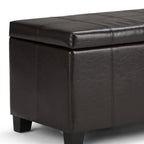 36" Brown Faux Leather and Solid Wood Upholstered Storage Bench With Flip Top