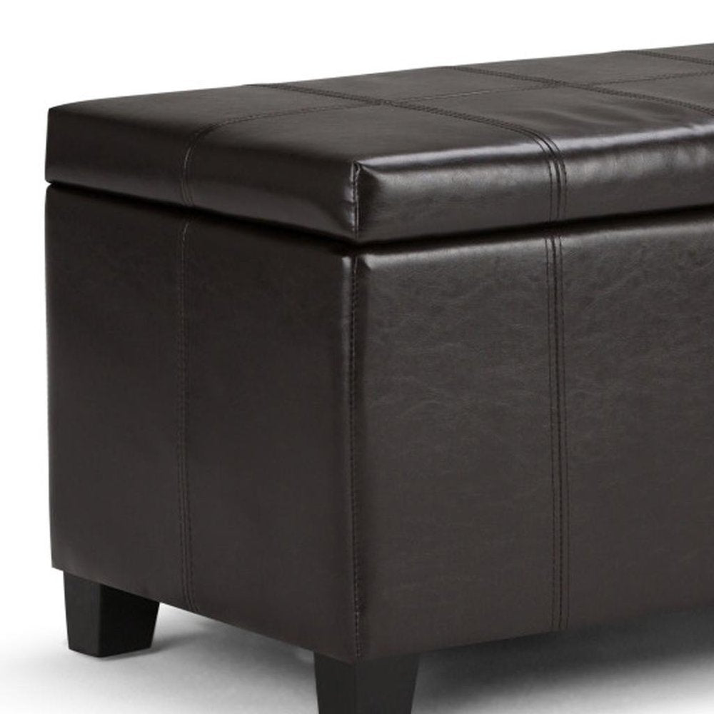 36" Brown Faux Leather and Solid Wood Upholstered Storage Bench With Flip Top