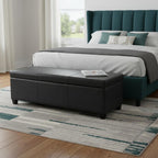 48" Black And Dark Brown Faux Leather Ottoman With Storage