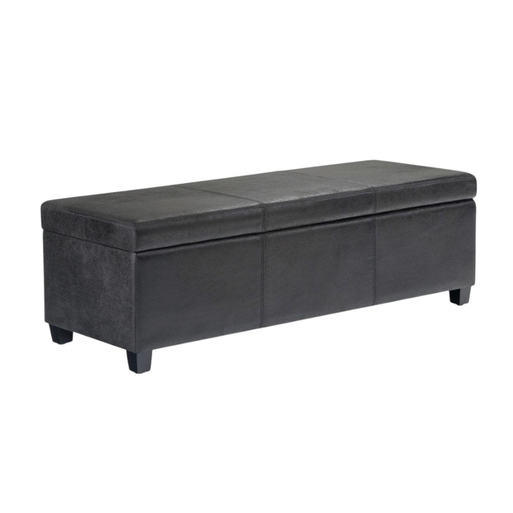 48" Black And Dark Brown Faux Leather Ottoman With Storage