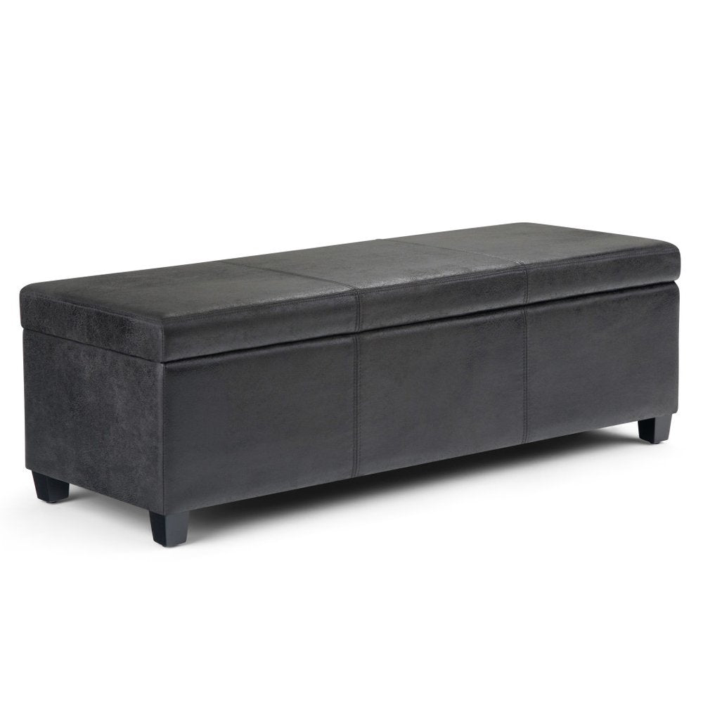 48" Black And Dark Brown Faux Leather Ottoman With Storage