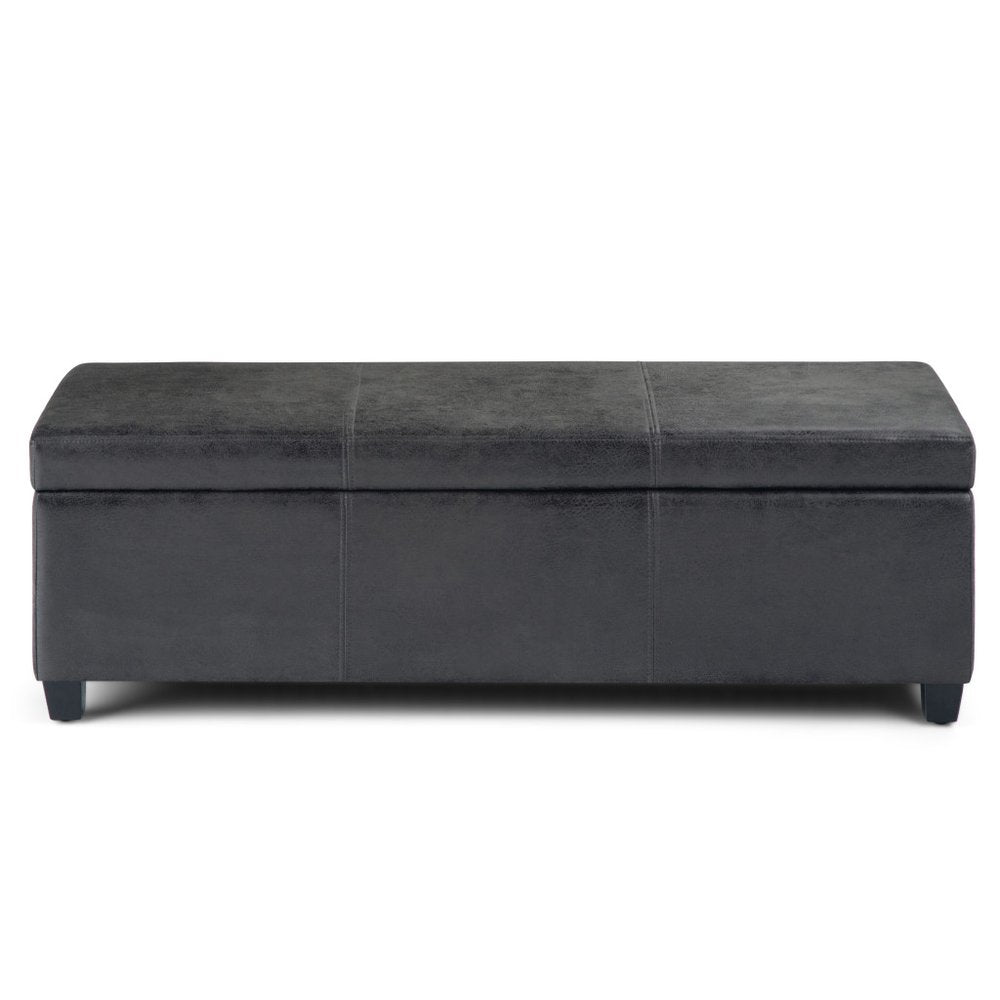 48" Black And Dark Brown Faux Leather Ottoman With Storage