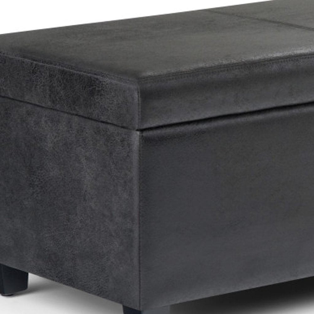 48" Black And Dark Brown Faux Leather Ottoman With Storage