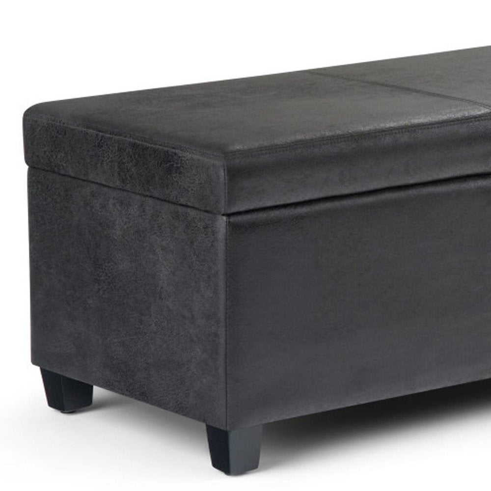 48" Black And Dark Brown Faux Leather Ottoman With Storage