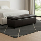 48" Brown Faux Leather and Solid Wood Upholstered Storage Bench With Flip Top