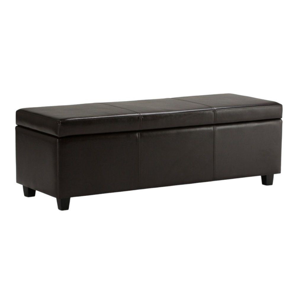 48" Brown Faux Leather and Solid Wood Upholstered Storage Bench With Flip Top