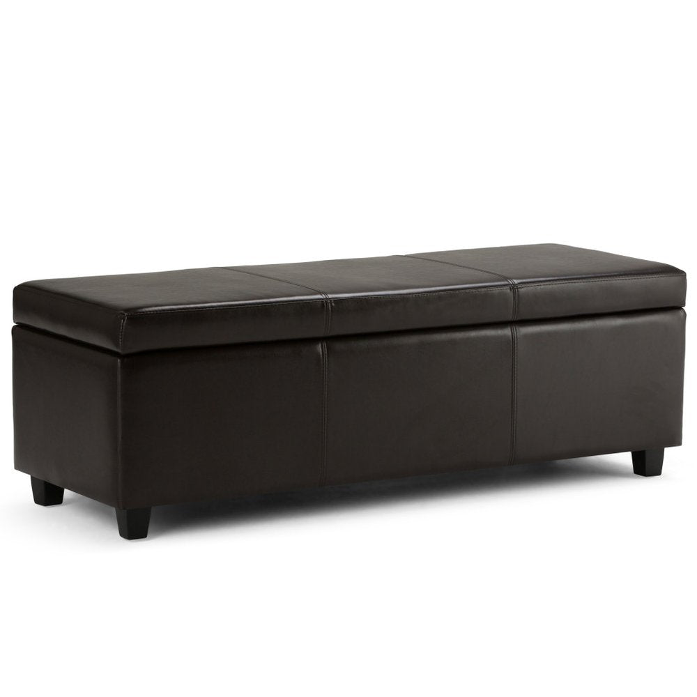 48" Brown Faux Leather and Solid Wood Upholstered Storage Bench With Flip Top