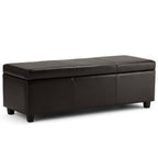48" Brown Faux Leather and Solid Wood Upholstered Storage Bench With Flip Top