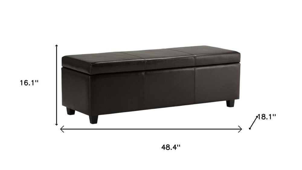 48" Brown Faux Leather and Solid Wood Upholstered Storage Bench With Flip Top