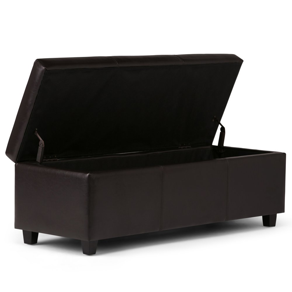 48" Brown Faux Leather and Solid Wood Upholstered Storage Bench With Flip Top