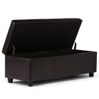 48" Brown Faux Leather and Solid Wood Upholstered Storage Bench With Flip Top