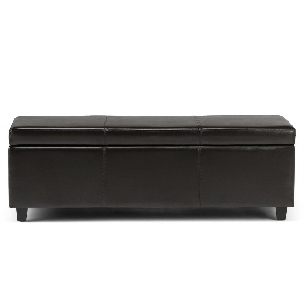 48" Brown Faux Leather and Solid Wood Upholstered Storage Bench With Flip Top