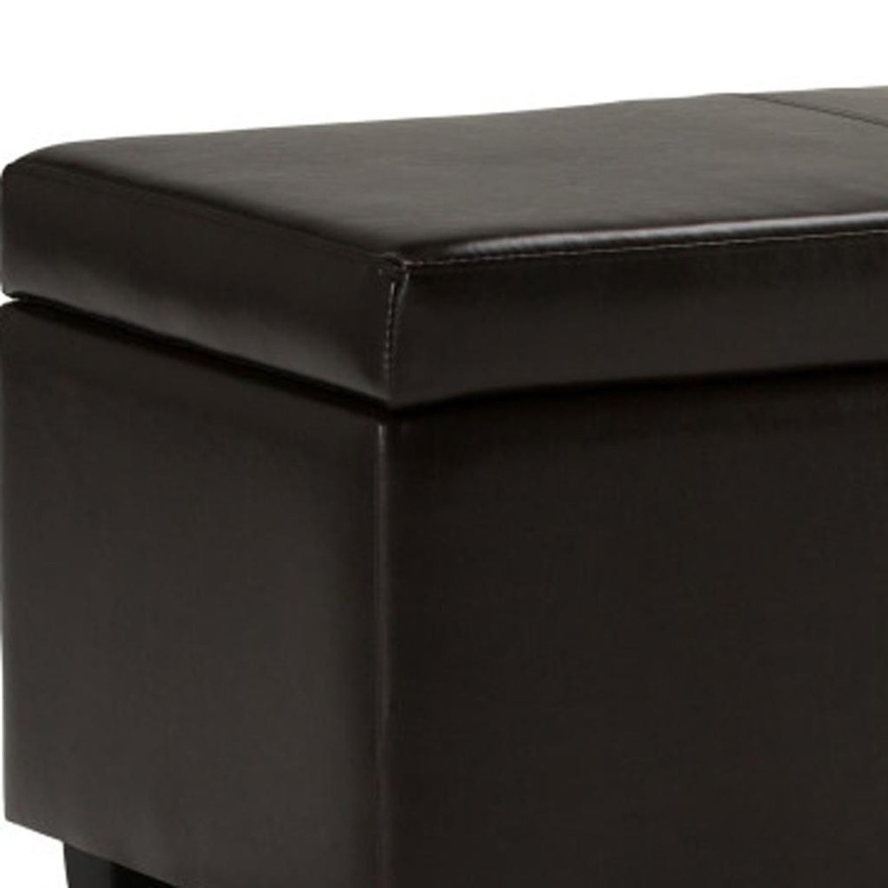 48" Brown Faux Leather and Solid Wood Upholstered Storage Bench With Flip Top