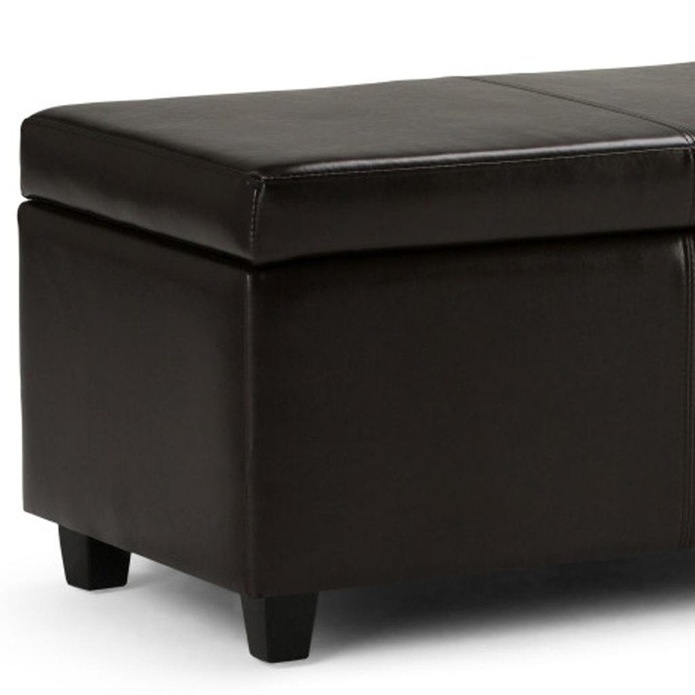 48" Brown Faux Leather and Solid Wood Upholstered Storage Bench With Flip Top