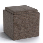 17" Brown Fabric Cube Ottoman With Storage