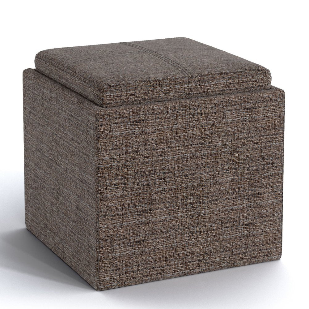 17" Brown Fabric Cube Ottoman With Storage