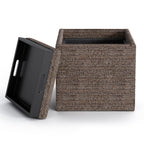17" Brown Fabric Cube Ottoman With Storage