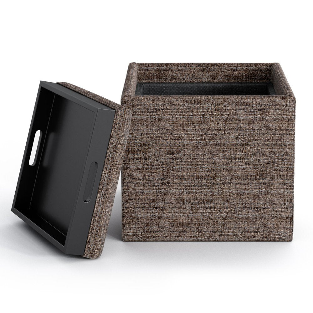 17" Brown Fabric Cube Ottoman With Storage