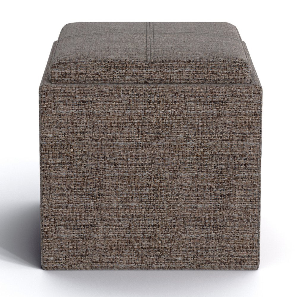 17" Brown Fabric Cube Ottoman With Storage