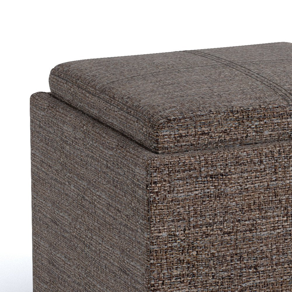 17" Brown Fabric Cube Ottoman With Storage