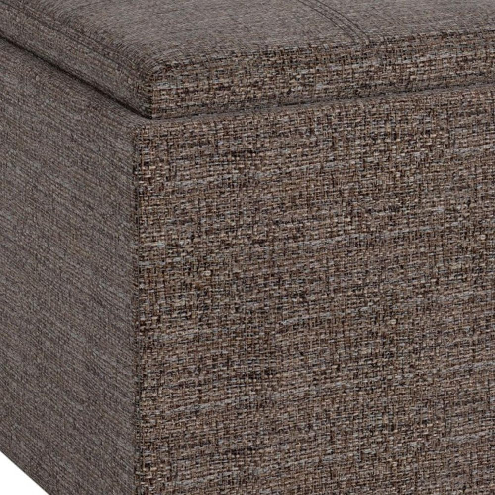 17" Brown Fabric Cube Ottoman With Storage