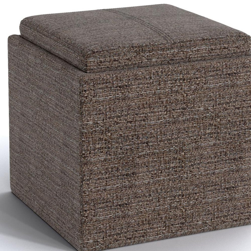 17" Brown Fabric Cube Ottoman With Storage