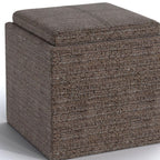 17" Brown Fabric Cube Ottoman With Storage