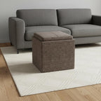 17" Brown Fabric Cube Ottoman With Storage
