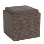 17" Brown Fabric Cube Ottoman With Storage