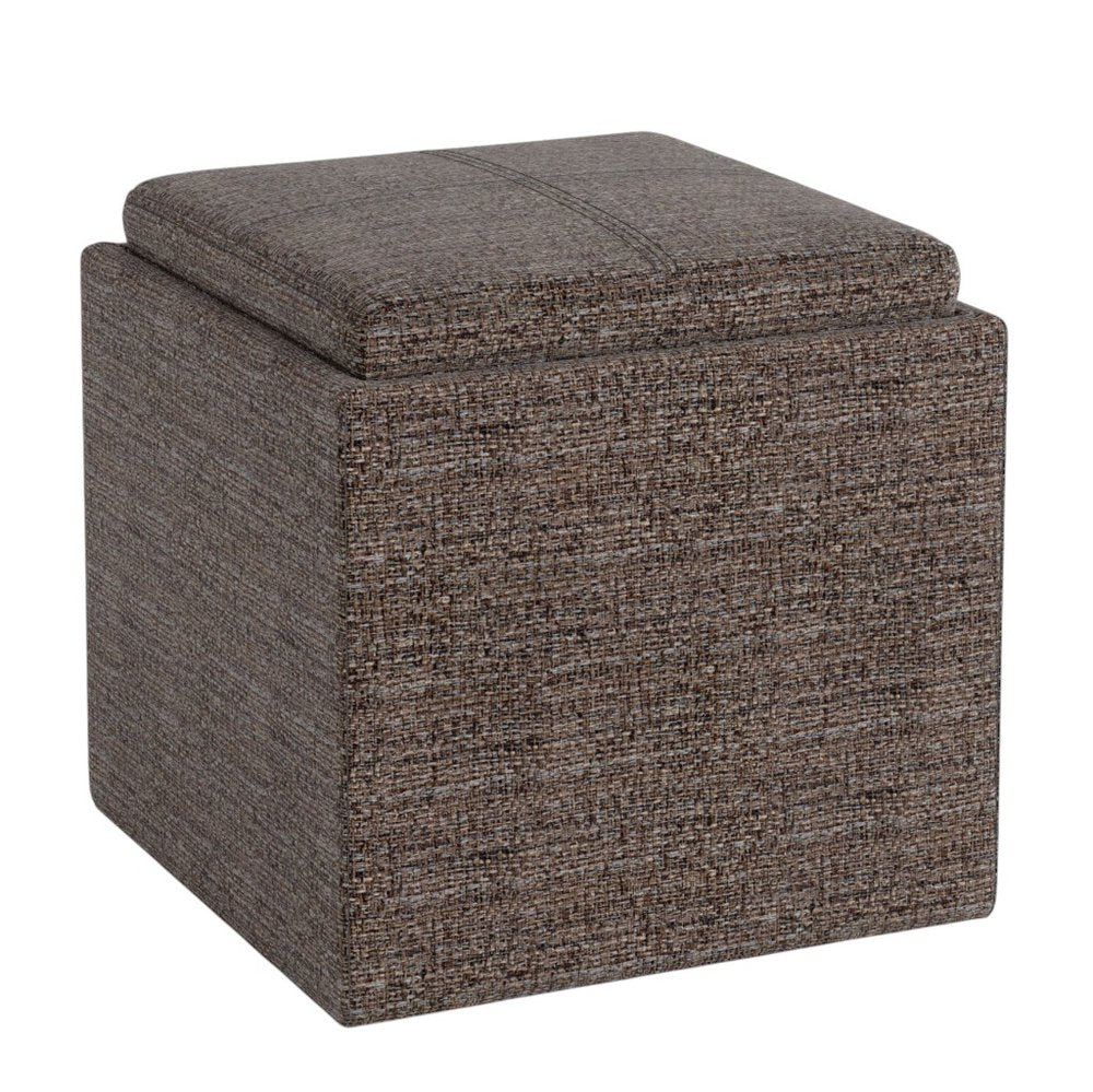17" Brown Fabric Cube Ottoman With Storage