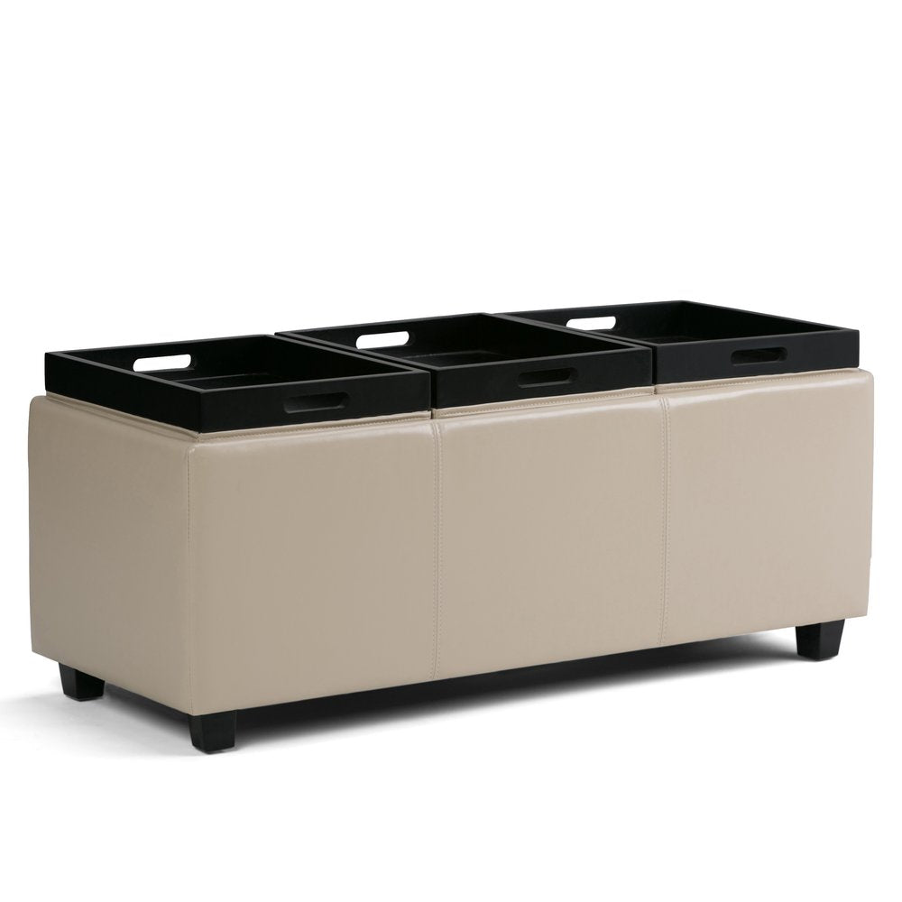 42" Cream And Dark Brown Ottoman With Storage