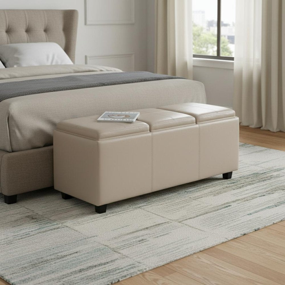 42" Cream And Dark Brown Ottoman With Storage