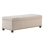 48" Beige And Dark Brown Linen Ottoman With Storage