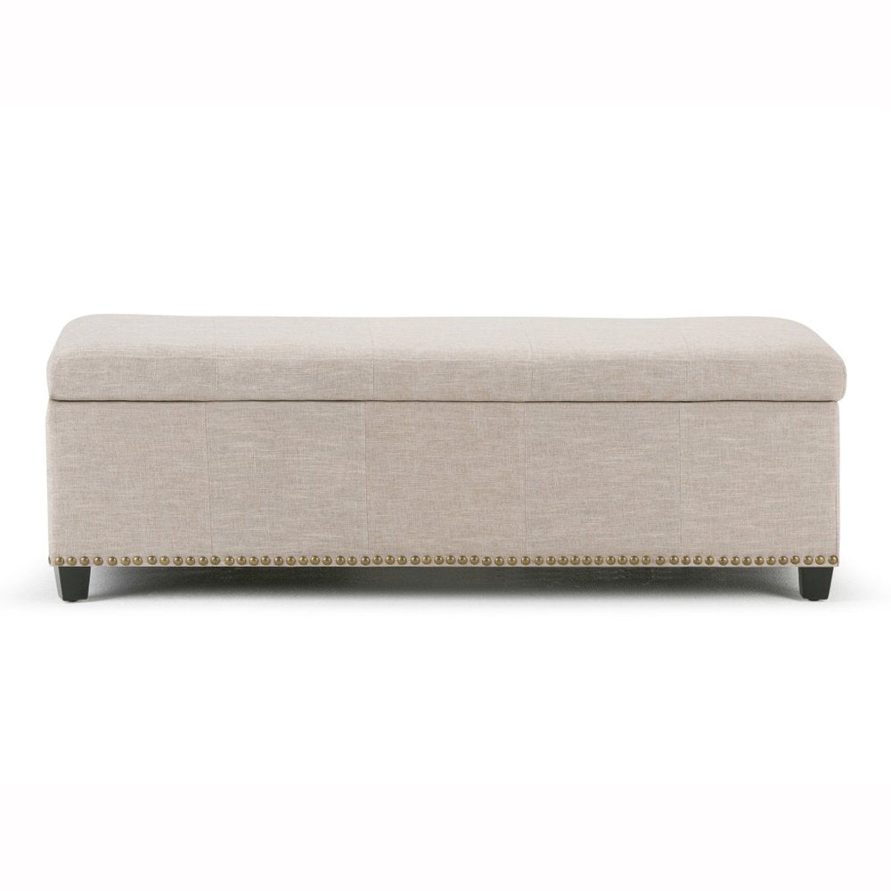48" Beige And Dark Brown Linen Ottoman With Storage