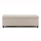 48" Beige And Dark Brown Linen Ottoman With Storage