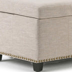 48" Beige And Dark Brown Linen Ottoman With Storage