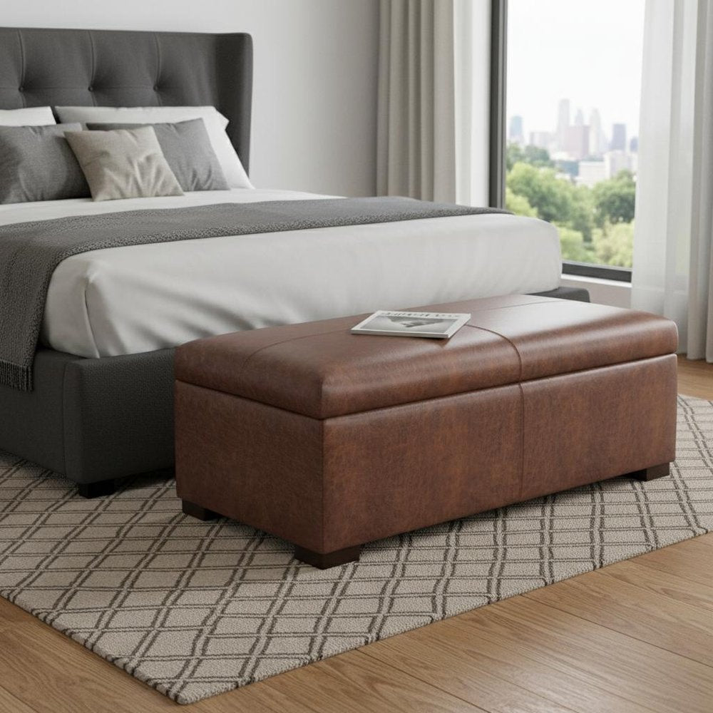 48" Chestnut And Walnut Ottoman With Storage